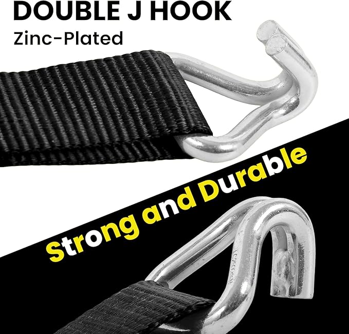 2 Inch Ratchet Straps Heavy Duty -20ft Tie Down Straps with J Hooks - 10,000lb Break Strength Ratchet Tie Down Strap - Black Heavy Duty Ratchet Straps - Cargo Straps for Truck, Lawn Equipment, 4 Pack