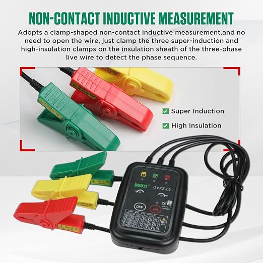 3 Phase Rotation Meter Non Contact Phase Sequence Tester 70V-600V AC Voltage Tester Short Detection, Live Wire Inspection Rotation Meter, with 23.62inch Cable Length,Carrying Bag
