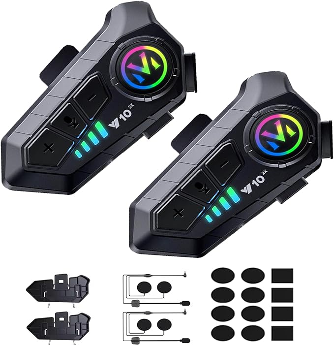Motorcycle Helmet Bluetooth Intercom IP65 Waterproof Talk Noise Cancelling Dual Communication, 1000mAh Long-Lasting Battery, Helmet Talk Intercom Headset for Riders and Outdoor Adventures (2 Pack)