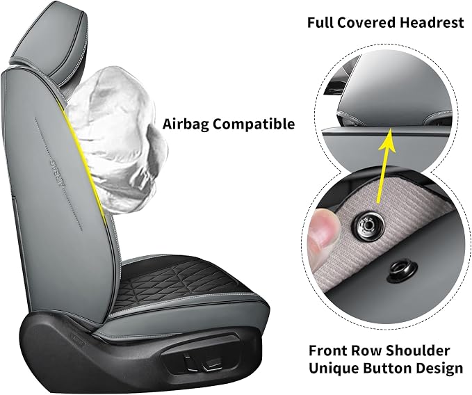 Aierxuan Front Seat Covers Waterproof Faux Leather Universal Fit Honda Toyota Ford Hyundai Elantra Sonata Kona Mitsubishi Outlander Jeep Volvo, Black-Gray