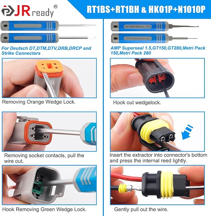 JRready ST5253-22-P Pin Extractor Tool Kit 22PCS Terminal Release Tools for Deutsch AMP Molex Delphi JST & More Automotive & Computer Terminal Removal Tool Kit Terminal Ejector Tool Kit