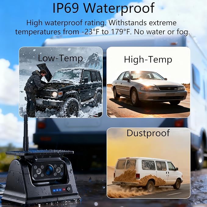 Wireless Backup Camera Magnetic Solar with 7.2" 2-Split Portable Monitor 1-Min Easy Install No Wiring/Drilling Rechargeable No Delay for Car RV Bus Pickup Truck Trailer Camper 5th Wheels Hitch Towing