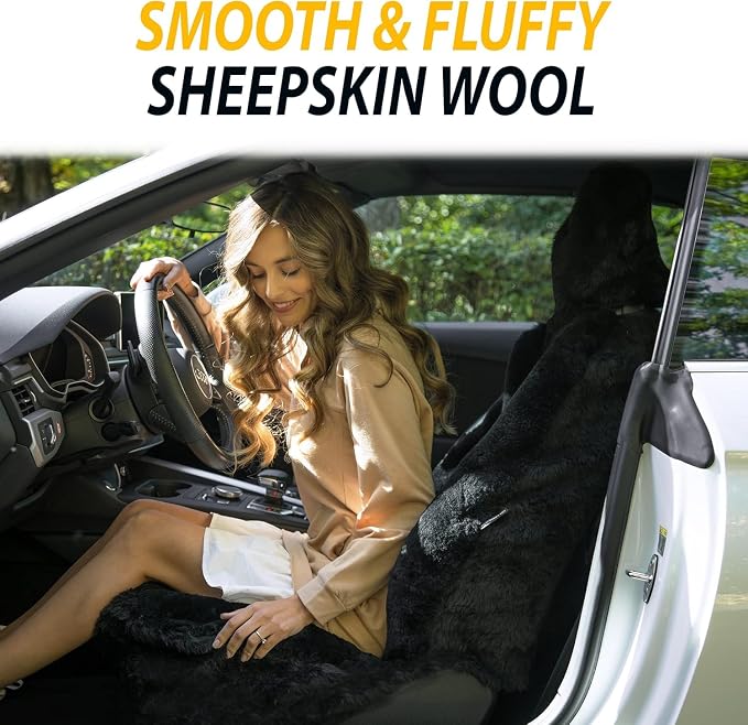 Sheepskin Seat Covers Fuzzy Car Seat Covers Black Australian Merino Wool Fluffy Fur Auto Accessories All Season Protection For Your Seats Universal Fits Most Car Suv Airbag Compatible 4- Pack