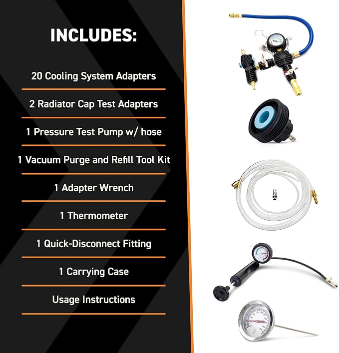 Mishimoto MMTL-CPT-28 Coolant Pressure Tester and Vacuum Refill Kit, 28-Piece Universal Fit, Black
