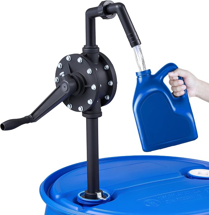 Orion Motor Tech 55 Gallon Drum Pump, Rotary Barrel Pump for Transfer of Chemicals, Acidic Solutions, Fuel, Water Based Fluids, Fits 5 to 55 Gallon Drums Hand Water Pump, Black