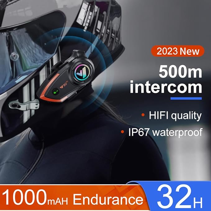 Motorcycle Helmet Bluetooth Headset 500meters 2 Riders Bluetooth Helmet Intercom Headset with CVC Noise Sound Quality Speakers Communication Systems Motorcycle Riding/Snowmobile/Cycling/Sports(（2PC）