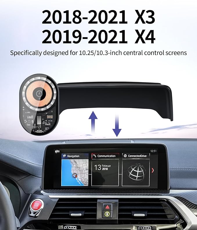 Wireless Charging Car Phone Holder for BMW X3 2018-2021 / X4 2019-2021, 10.25/10.3" Screen Fixed Clip, 360° Rotation Car Phone Mount Compatible with MagSafe