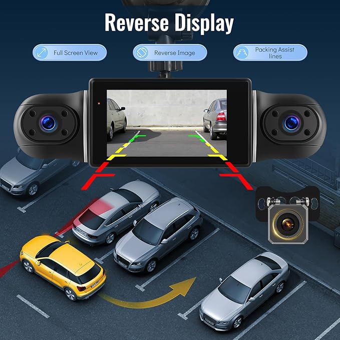 NHOPEEW 4 Channel 360 Dash Cam, 3 inch IPS Screen 1080P Front and Rear Inside, 720P Left Right Dash Camera for Cars with WiFi&App Control, Night Vision, Loop Recording + 64G TF Card