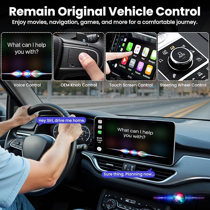 LAMTTO Car TV Mate Pro and Wireless CarPlay Adapter – Upgrade 2 in 1 Magic AI Box Convert Car Screen to TV with HDMI for Fire Stick and Switch for OEM Wired Factory 2016+