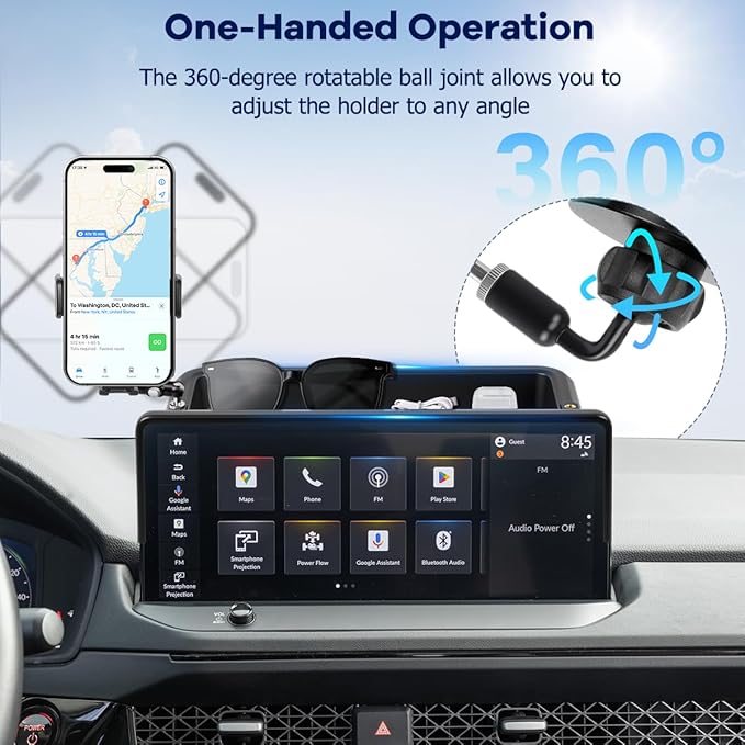 Car Phone Holder Compatible with Honda Accord 2023-2025 Accessories 12.3-Inch Screen Fixed Clip, Phone Mount with Dash Organizer Tray Dashboard Storage Box Hands-Free 360° Rotation (Not for LX/EX/SE)