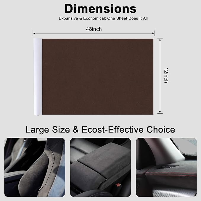 Premium Coffee Suede Fabric Wrap - 12x48 inch Suede Wrap for Car Interior - Self-Adhesive Microfiber and Synthetic Leather, Stretchable Interior Film for Car and Home Decor