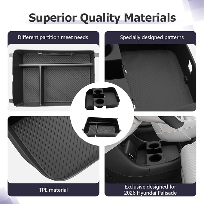 LUWU 2026 Palisade Accessories for 2026 Hyundai Palisade Accessories Palisade LX3 Lower Center Console Organizer, Armrest Console Tray Storage Box Black 2-Pack (Only for 7-Seat)