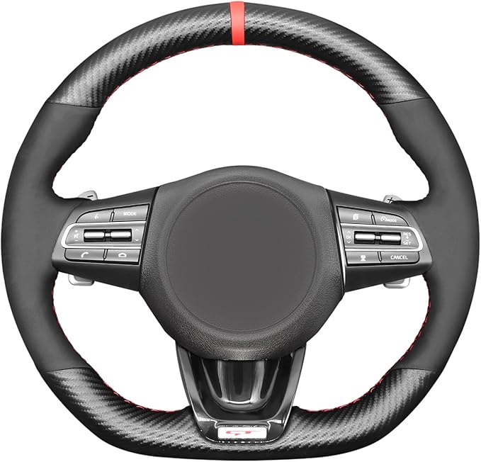 MEWANT Steering Wrap for Kia Stinger (GT) 2018-2022 Steering Cover Hand Stitch PU Carbon Fiber and Suede