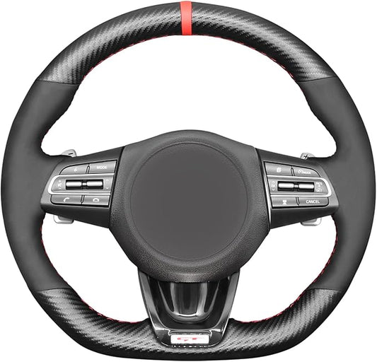 MEWANT Steering Wrap for Kia Stinger (GT) 2018-2022 Steering Cover Hand Stitch PU Carbon Fiber and Suede