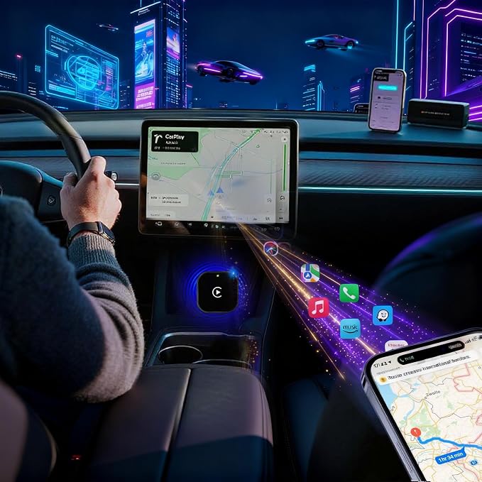 Wireless CarPlay Adapter for Apple iPhone & Android, 2-in-1 Adapter Convert Wired to Wireless Dongle