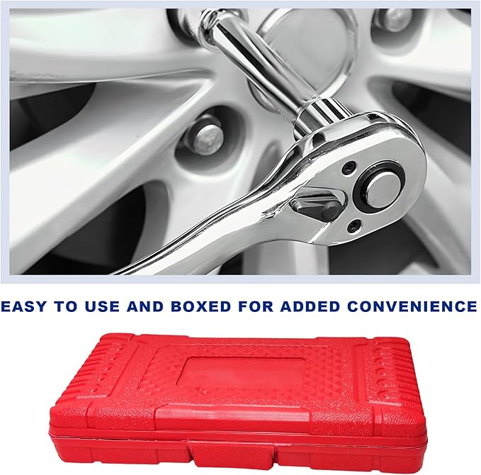 46PCS 1/4 Inch Car Repair Tool Set, Metric Socket Ratchet Wrench Set with Extension Bars & Bits, Quick-Release Ratchet Combination Tools Kit for Auto Repairing & Household