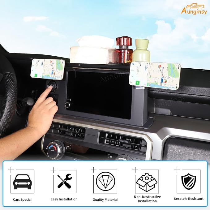 Car Center Console Dash Storage Tray With Magnetic Phone Holder Compatible with Toyota Tacoma 2024+, Dashboard Mobile Phone Mount Storage Box Organizer Tray Insert Accessories, Only Fit 8-inch Screen