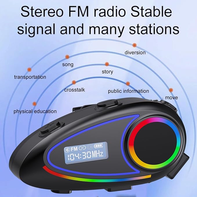 Motorcycle Wireless Helmet Intercom & Bluetooth Headset — 1600ft Motorcycle Helmet Communication System with 40-Hour Battery Life, Waterproof, FM Radio, Voice Assistant, and Ultra-Slim 1.2cm Speakers
