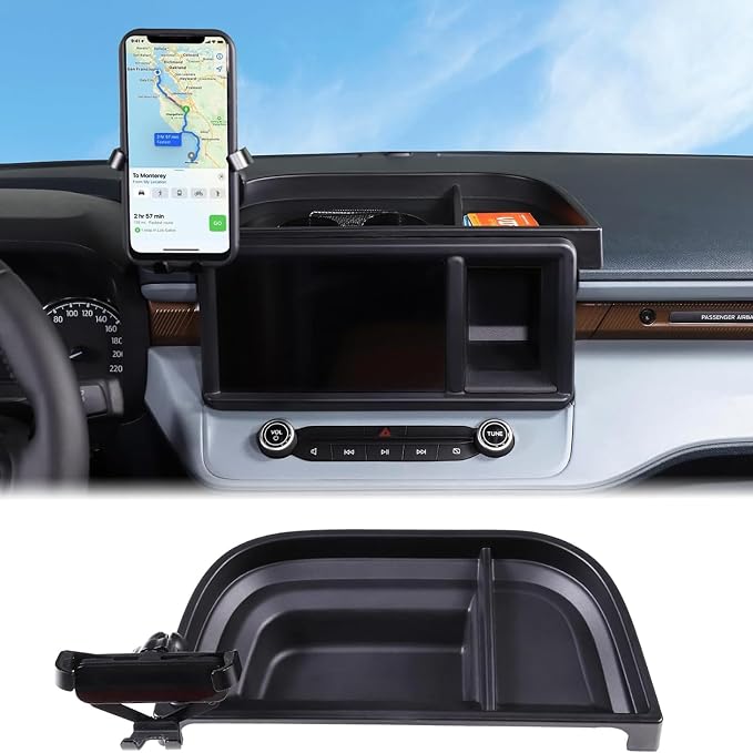Aunginsy Center Console Dash Storage Tray Compatible with Ford Maverick 2022 2023 2024 Dashboard Multi-Functional Phone Holder Storage Box Organizer Tray Insert with Mobile Phone Mount Accessories