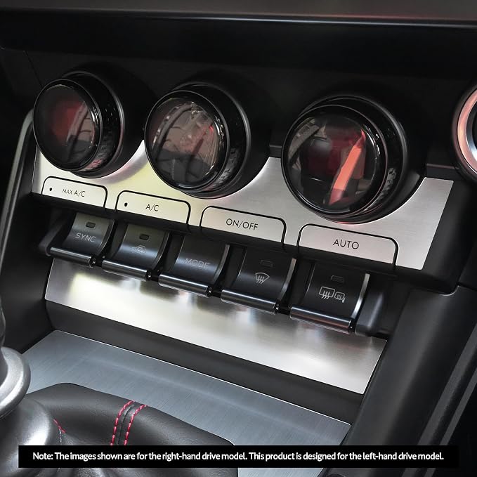 BARZA LHD Air Conditioning Control Panel for GR86 ZN8, Brushed Finish | Made in Japan. Custom-fit trim for GR86 (ZN8) 2021-2026 LHD models. Durable acrylic resin with a brushed metal-style finish.