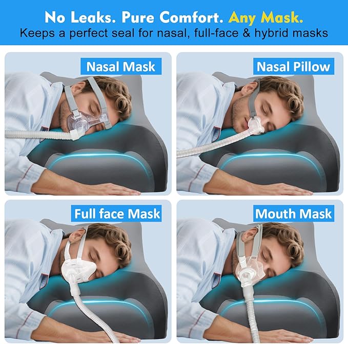 IKSTAR CPAP Pillow for Side Sleepers with Larger Cutouts – Adjustable Height Memory Foam – Fits Most Nasal/Full-Face/Pillow Masks – Helps Reduce Mask Pressure & Air Leaks – Cooling Washable Cover
