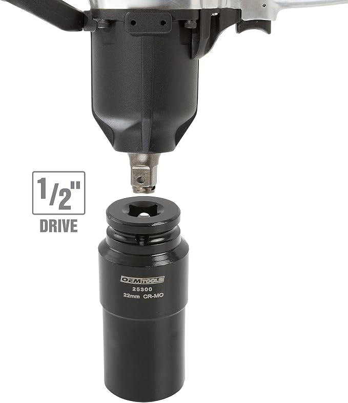 OEMTOOLS 25300 22mm Crank Bolt Socket, Heavy Duty Harmonic Balancer Socket For Stubborn Bolts, 22mm Impact Socket 1/2 Drive Crank Bolt Removal Tool