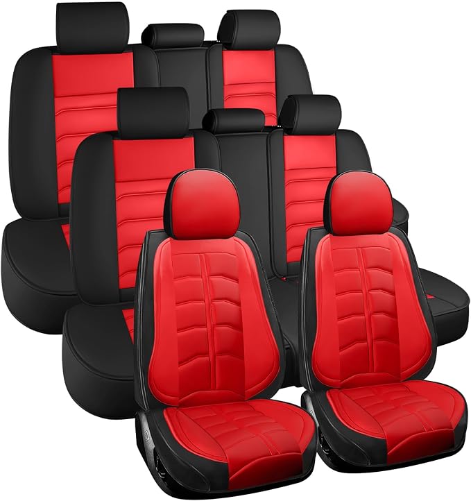 Car Seat Cover 8 Seats for Toyota Highlander 2001-2026, Durable Wear Resistant Waterproof Seat Covers, Breathable No Odor Premium Leather Vehicle Interior Accessories.(8 Standard,Red)