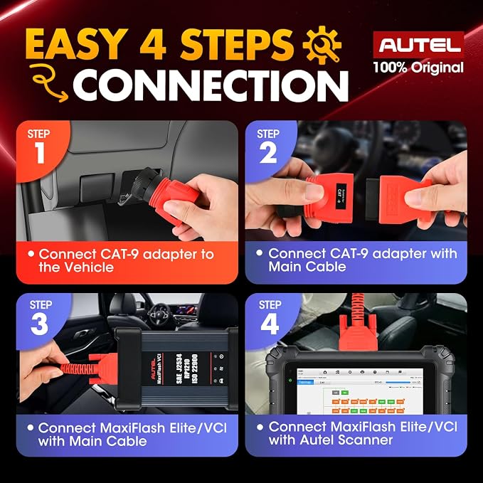 Autel Original MaxiSYS CV CAT 9-PIN Adapter, 9-Pin Off-Highway Vehicle Adapter for Caterpillar Engines, Compatible with Autel Scanner MaxiSYS CV MS908CV, MS908CV II, MS909CV, MS906CV and VCI