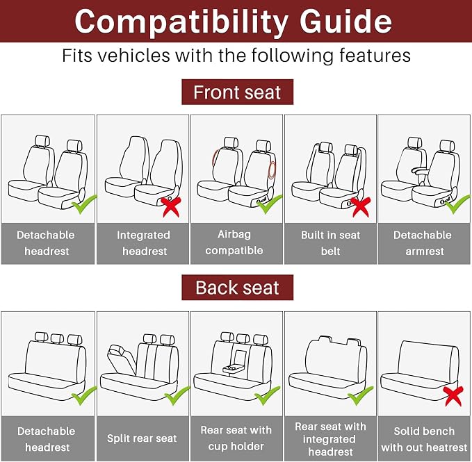 otoez Nappa Leather Car Seat Covers Full Set, Breathable Leather Automotive Seat Covers Front & Rear Seat Protectors with Lumbar Support, Universal Fit for Most 5 Seats Cars SUV Truck Sedan(Black+Red)