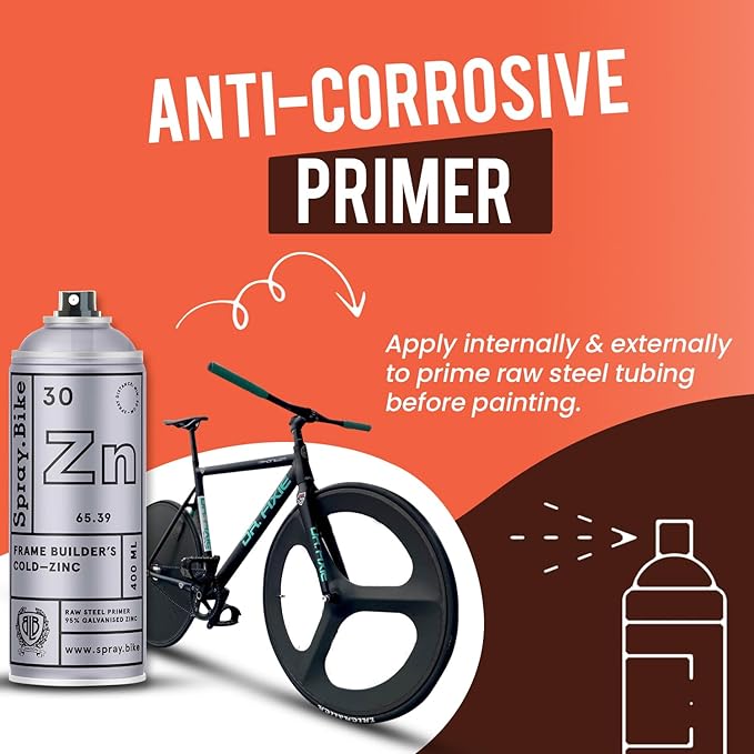 Spray.Bike Frame Builder's Cold-Zinc Primer | Cold Galvanizing Spray Paint Primer Designed for Bikes | Anti Rust Spray for Metal, Steel, Aluminum | Super Grip, Great Coverage | 400ml, Metallic Gray