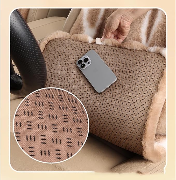 1 Piece Front Faux Sheepskin Fur Car Seat Cover, Fluffy Thin Cute Brown Car Seat Cover for Fuzzy Soft Auto Universal Plush Vehicle Seat Protector Pad Accessories