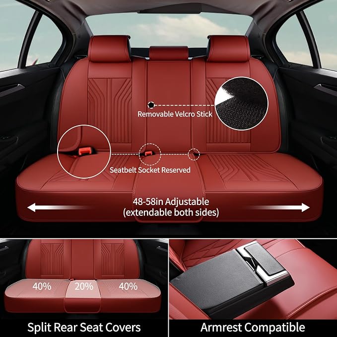 FLORICH Automotive Seat Cover Leather Seat Covers Full Set Front Seat Cover and Back Seat Cover 5 Seats Waterproof Car Seat Cushion Universal Fit for Most Cars Trucks SUV, Red
