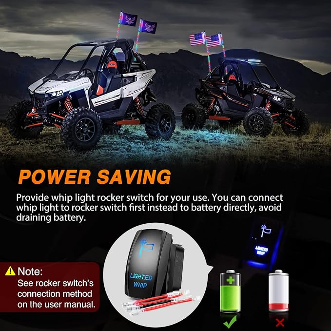 Nilight 2PCS 5FT RGB LED Whip Light, Remote App Control w/DIY Chasing Patterns Stop Turn Reverse Lighting Modes Safety Lighted Antenna for ATV UTV Polaris RZR Can-am Dune Buggy Jeep