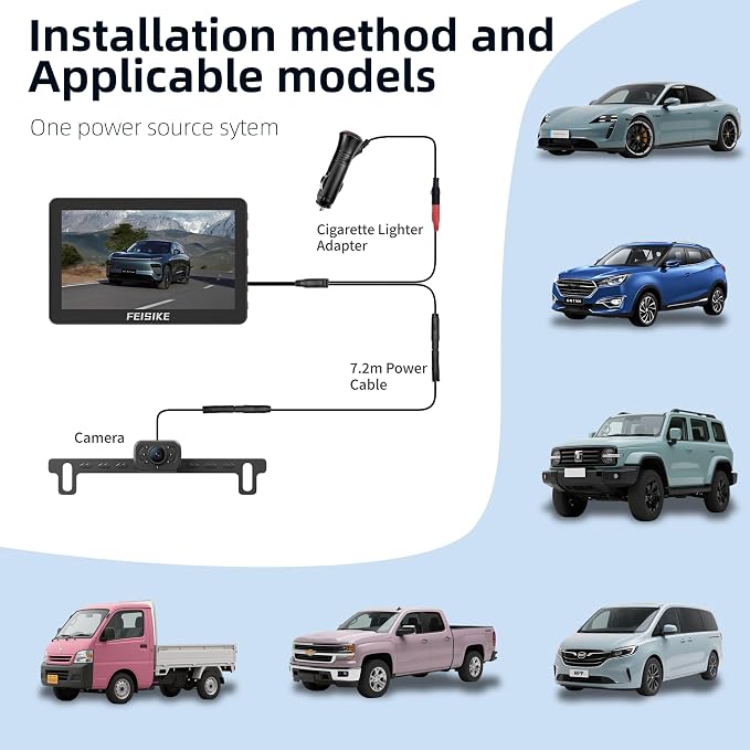 Backup Camera with IR Night Vision, 7 Inch 1080P HD Wired Rear View Camera, Plug-Play, DIY Guide Lines, 150° Wide Angle, Back up Camera Systems for Truck Cars Pickups SUV Van