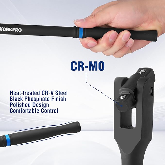 WORKPRO 18-Piece Impact Socket Extension Set & WORKPRO 16-inch Dual Drive Breaker Bar, 3/8" & 1/2" Drive