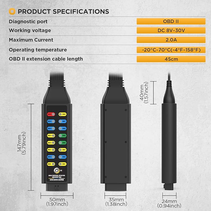 Obd2 Breakout Box, Automotive OBDII Protocol Detector 16-Pin CAN Diagnostic Tool for Communication/Power/Ground Detection with Universal Wire Jumper and Clips