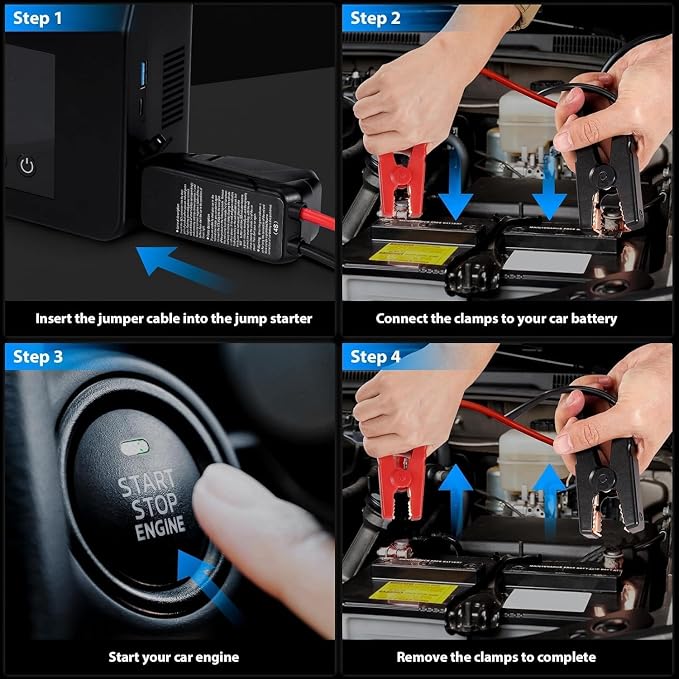 Hieha Car Emergency Jump Starter with Air Compressor, 4000A Portable Battery Booster for Dead Batteries, 150PSI Tire Inflator for Cars, Trucks & SUVs, USB-C Fast Charging Power Bank