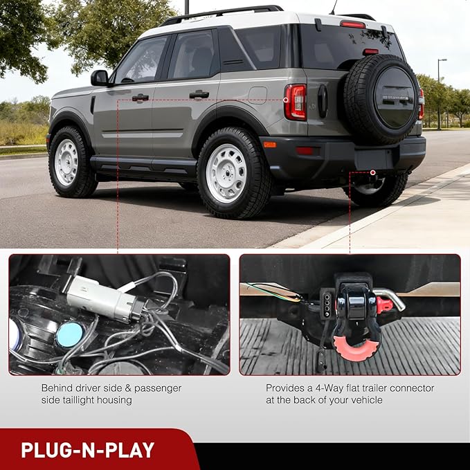 Nilight 4 Pin Trailer Wiring Harness 56462 Vehicle Side Custom for 2021 2022 2023 2024 Ford Bronco Sport Simple Fit Tow Hitch Accessories