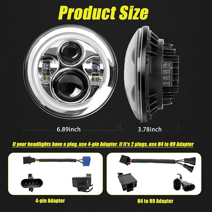 YEEGO DIRECT 7 inch Motorcycle LED Headlight 4.5 inch Fog Passing Lights for Road Kin-g Ultra Clas-sic Elec-tra Street Gli-de Tri Cvo Heri-tage Softail Sli-m De-luxe Fat-boy, DOT Approved (Silver)
