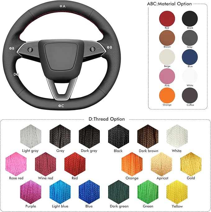 MEWANT DIY Stitching Steering Wheel Cover Wrap for Tesla Model 3 Highland 2023-2025/Model Y 2025 Highland for Tesla Model 3/Model Y Accessories
