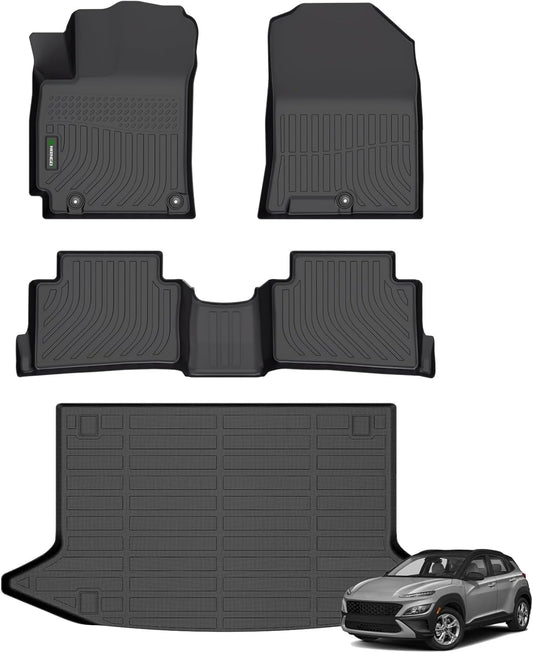 ANBINGO®Floor Mats Fit for Hyundai Kona 2018-2023 (No for EV)&Cargo LinerAll Weather Mats for 2019 Kona TPE Car Mat Rugs for 2020 Kona Rubber Trunk Carpet for 2021 Kona Automotive