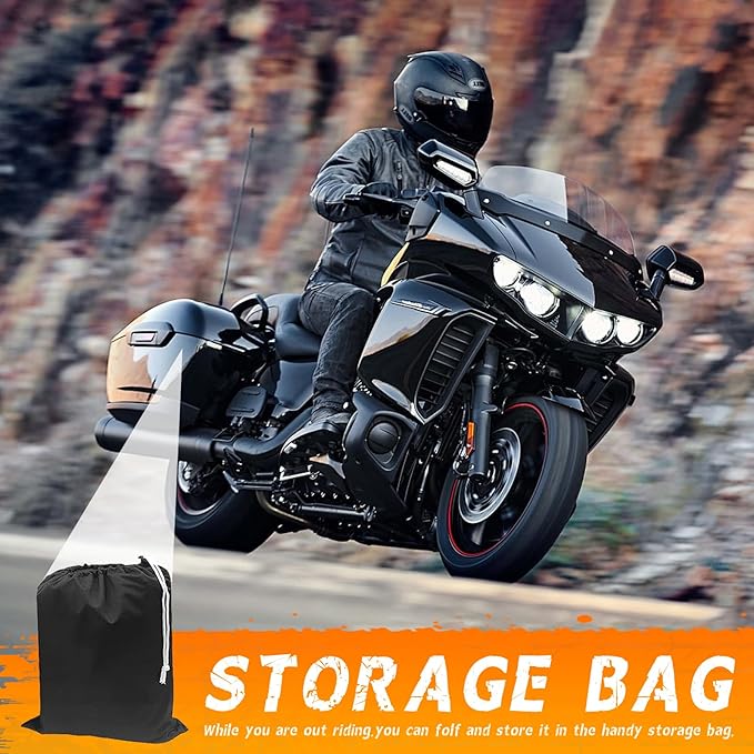Motorcycle Half Cover with Elastic Hook Waterproof Dustproof Sunproof All-Weather Protection Suitable for Touring Models Road King Street Glide Road Glide and More(Black&Orange)