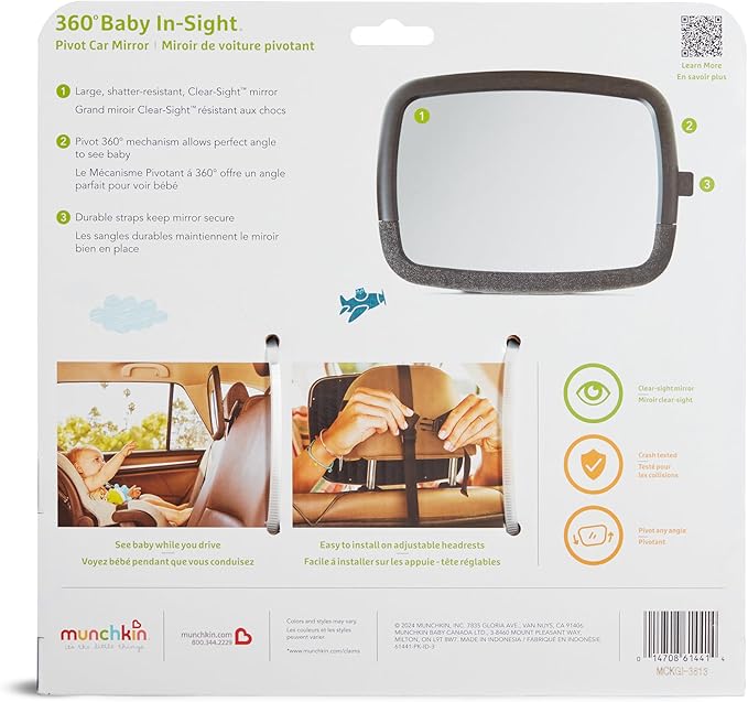 Munchkin Baby Car Mirror for Rear Facing Car Seats,Pivot 360 Baby in-Sight Adjustable Auto Mirror,Black,(Pack of 4)