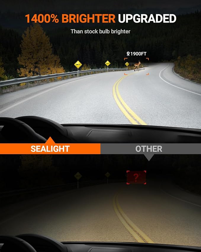 SEALIGHT H11 Bulbs, 90,000LM 1400% Brightness, H11 H9 6500K White, IP68 Waterproof 70000Hrs Lifespan, No Flickering, 1Mins Installation, 2 Pack