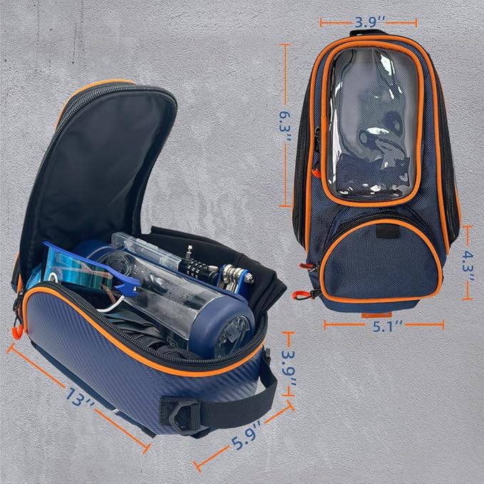 reygeak Motorcycle Tank Bag，Waterproof, with super magnetic thickened magnet blue orange 1680D PVC petrol tank bag, large window cell phone bag, suitable for Suzuki Kawasaki Honda Harley Yamaha.