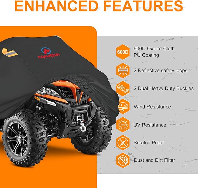 Comnova ATV Cover for 4 Wheelers - 88 Inch ATV Covers 600D Heavy Duty & Waterproof, Outdoor Four Wheeler Quad Cover All Weather Large for Polaris, Kawasaki, Arctic Cat, Honda, Yamaha and More