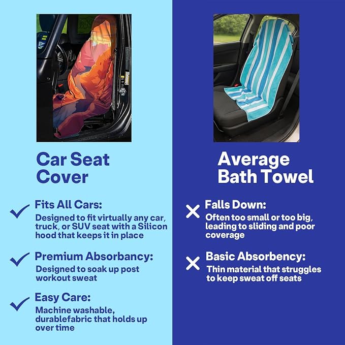 2 Pack Car Seat Towel Covers, Sweat Protector for Front Seats, Premium Thickened Microfiber with Horseshoe Bend, Breathable & Quick Dry, Slip-on Headrest Pocket for Gym Running Beach Universal Fit Red