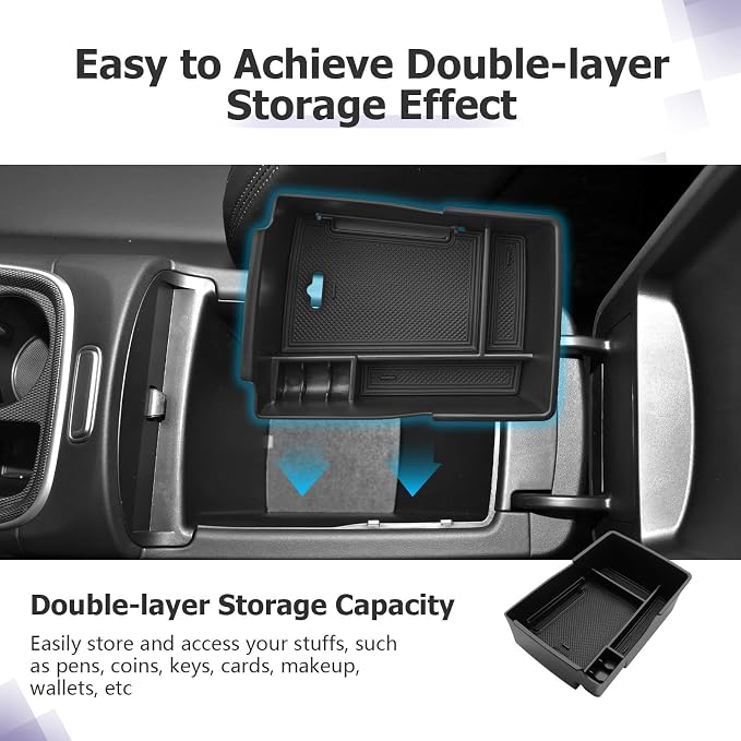 LUWU Center Console Organizer for 2021 2022 2023 Hyundai Santa Fe SE/SEL/XRT/Limited/Calligraphy Accessories Armrest Console Tray Storage Box ABS Material 2022 2023 Santa Fe Accessories Black