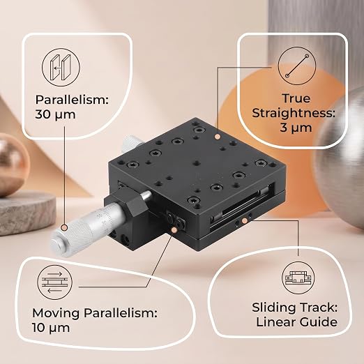 X Micrometer Linear Stages, 60×60mm Manual FinE Tuning Crossing Roller, Precise Linear Stage Displacement Trimming Bearing Sliding Table