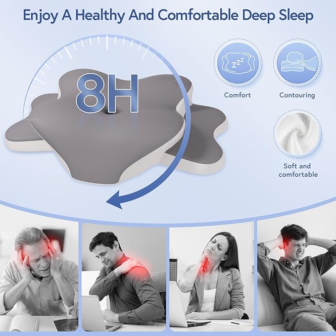 Sleep Apnea Pillow, Ergonomic Cervical Neck Pillow for Neck Pain Relief, Dual-Height Adjustable Contour Memory Foam Pillow for Sleep, Cooling Pillow for Side, Back